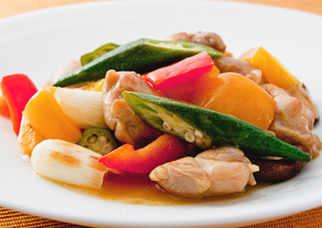 鶏と彩り野菜のタンカン酢炒め